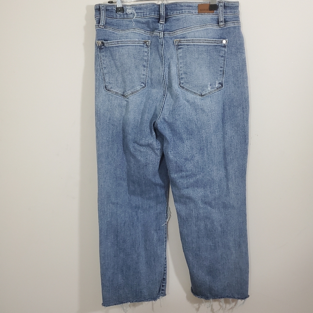 Judy Blue Jeans Wide Leg Cropped Distressed Size 31 Boho Casual Denim - Picture 7 of 11